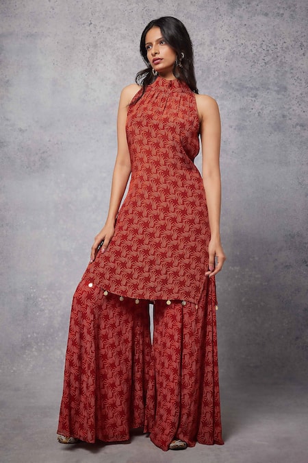 Senren by Eshana Raut Swirl Line Print Kurta With Sharara 