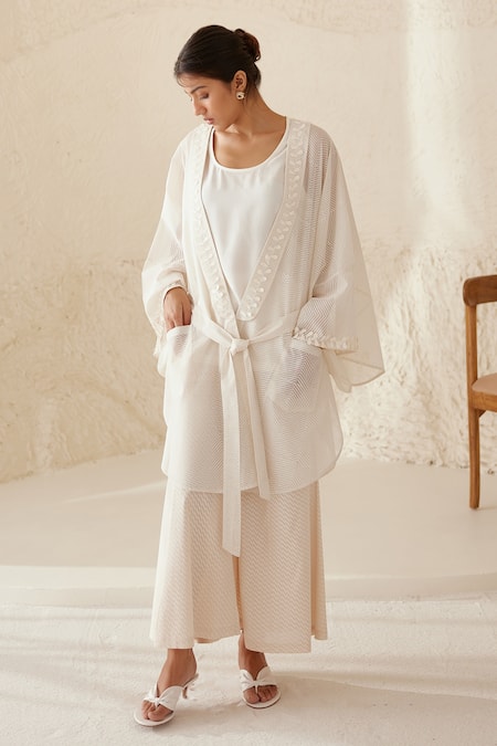 Cotton and Clay Chanderi Kimono Trouser Set 