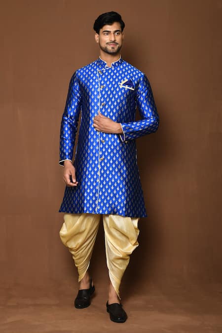 Aryavir Malhotra Blue Sherwani Raw Silk Floral With Patiala