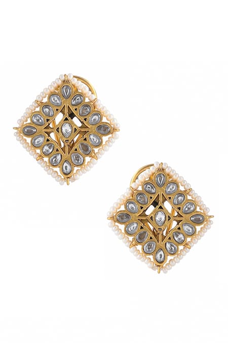 Ajooni Jewels Kundan Embellished Stud Earrings 