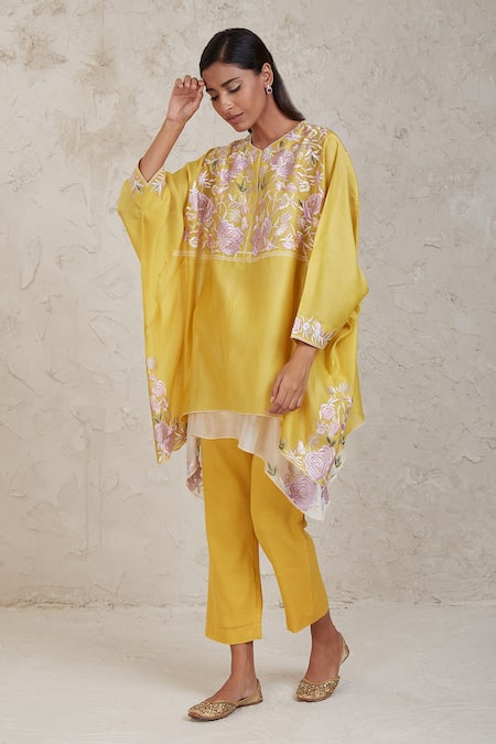 Sue Mue Zimal Chanderi Layered Kaftan & Pant Set 