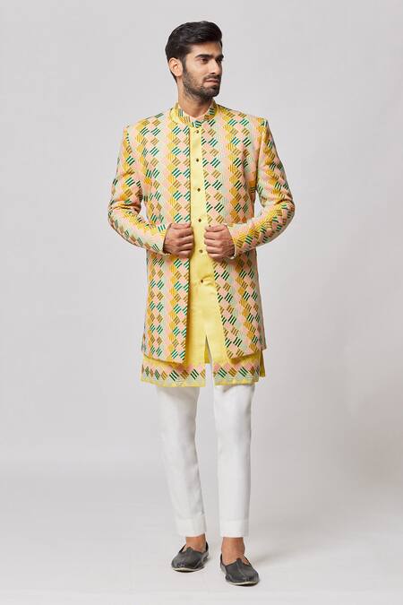 Buy Nero By Shaifali And Satya Multi Color Silk Embroidered Thread Work Jacket And Kurta Set at Aza Fashions Buy_Nero By Shaifali And Satya_Multi Color Silk Embroidered Thread Work Jacket And Kurta Set_at_Aza_Fashions