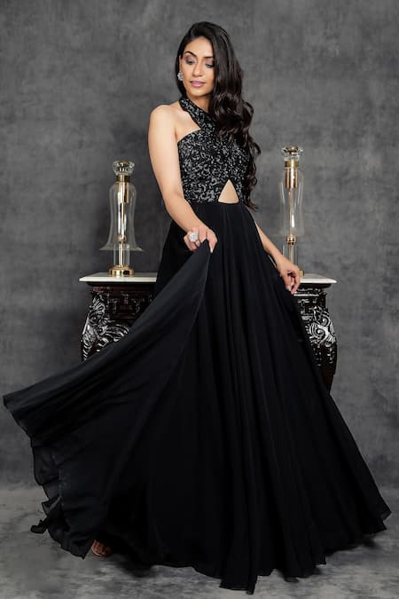 Sunita Bhandari Embroidered Yoke Gown 