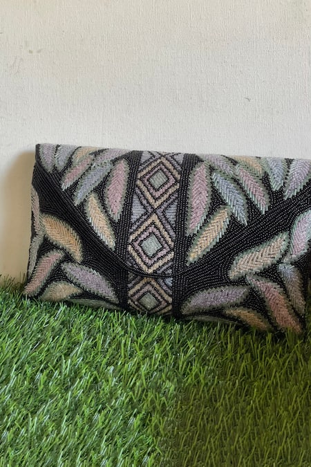 Kreivo By Vamanshi Damania Embellished Silk Envelope Clutch 