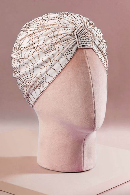 Buy_Hair Drama CO_Off White Rhinestone Embellished Turban _Online_at_Aza_Fashions