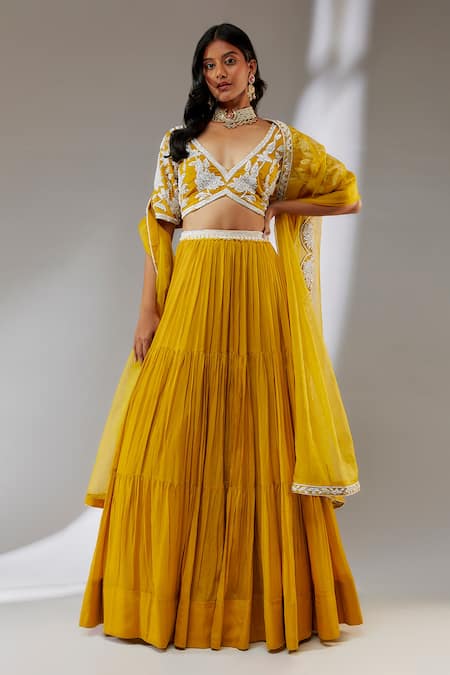 Neha Khullar Tiered Chiffon Lehenga Set 