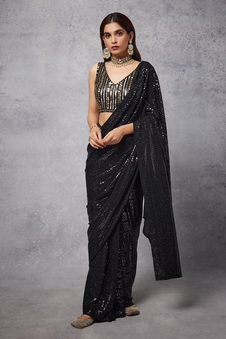 Senren by Eshana Raut Pre-Draped Sequin Embellished Saree With Blouse 