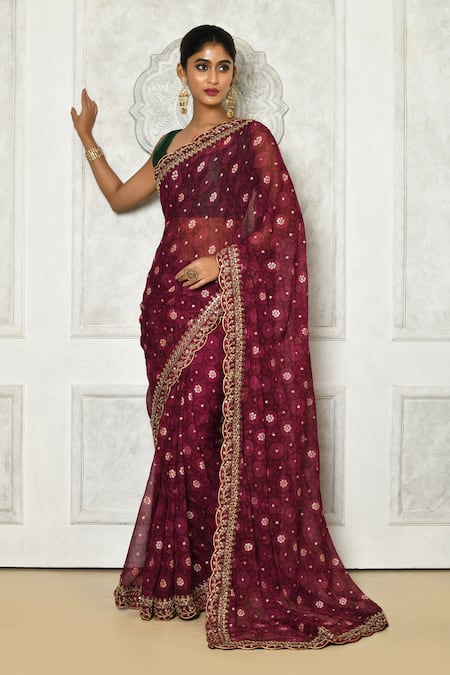 Nazaakat by Samara Singh Floral Embroidered Georgette Saree 