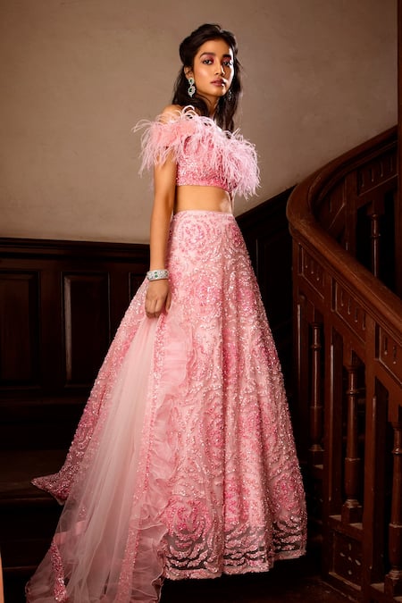 Peach Lehenga With Georgette Fabric And Thread With Sequince