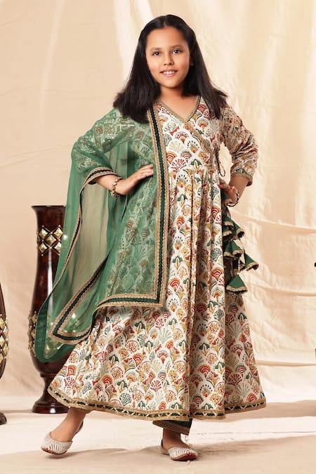 Littlecheer White Viscose, Cotton Satin, Chiffon Gota Patti Printed Floral Anarkali Set