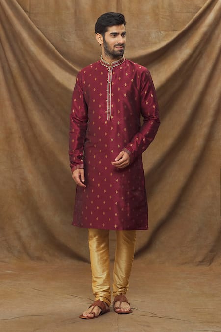 Samyukta Singhania Wine Kurta Jacquard Banarasi Silk Floret Metallic Pattern And Churidar Set 