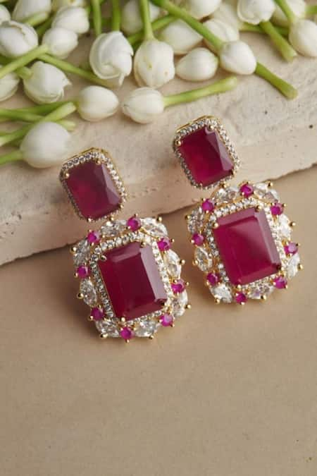 Mozaati Naz Geometric Embellished Drop Earrings 