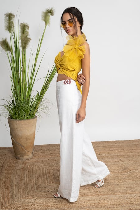 AMRTA by GUNEET KONDAL Pasabagi 3D Flower Ornamented Top & Pant Set 