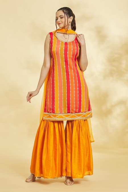 Adara Khan Stripe Embroidered Kurta Sharara Set 