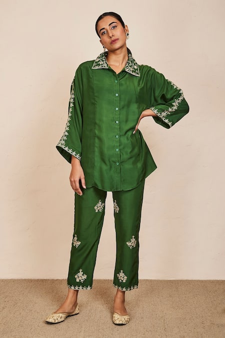 Green silk online pyjamas