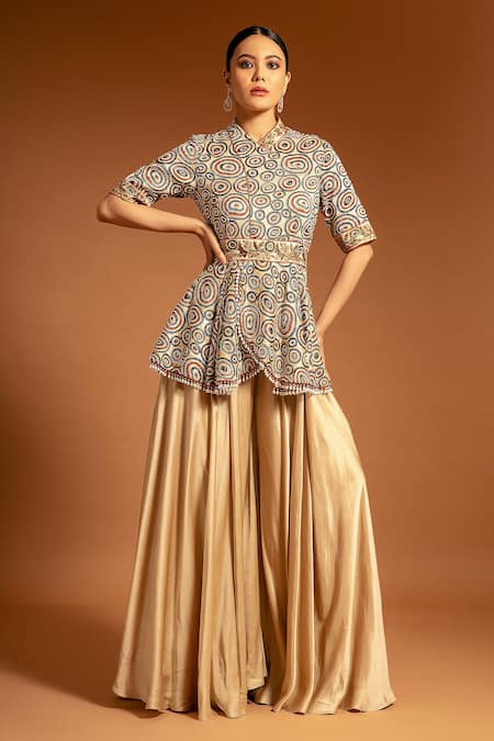 Sejal Kamdar Ajrak Embellished Peplum Jumpsuit 