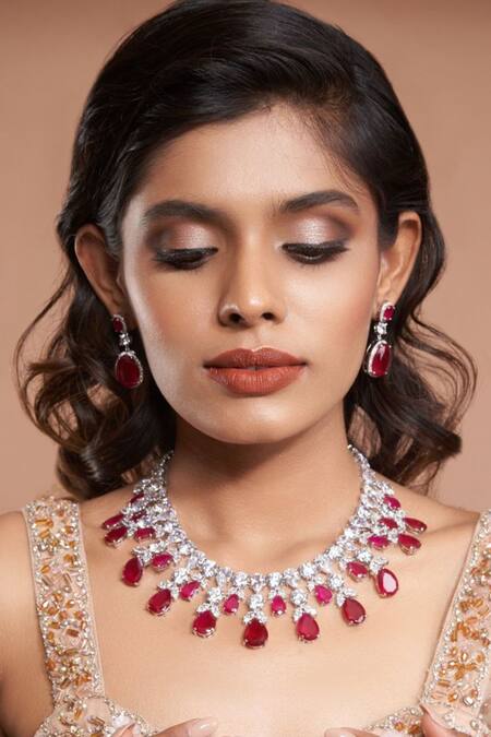 Mozaati Red Embellished Gia Bead Drop Necklace 1