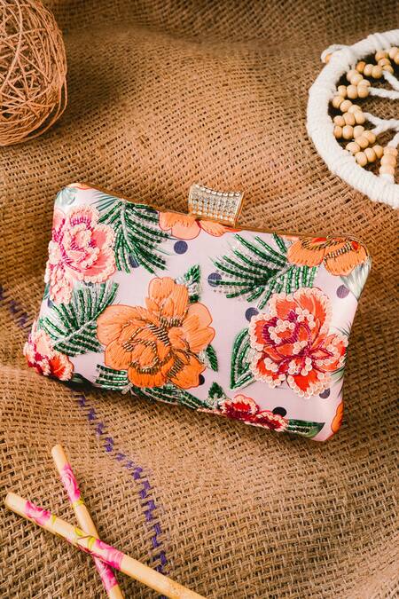 Pink Rose Printed Clutch Bag