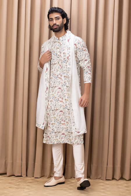 Ankit V Kapoor Ivory Cotton And Silk Digital Print Animal Amaani Floral & Kurta Set 