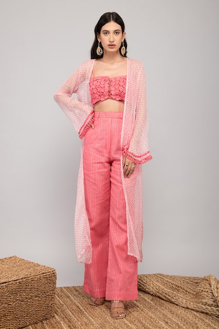 Kalakaari By Sagarika Hand Embroidered Crochet Top Pant Set 