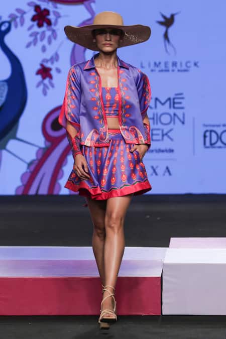 Limerick By Abirr N' Nanki Multi Color Silk Embroidery Jace Printed Skirt