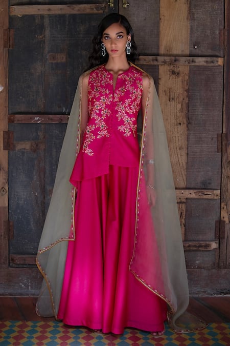 Shikha Mehta Silk Chanderi Jacket Sharara Set 