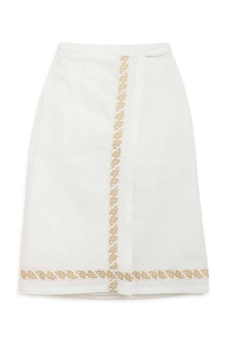 Tiber Taber White 100% Cotton Fish Pre-stitched Mundu Dhoti 