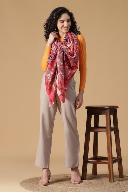 SHINGORA Pink Printed Paisley Stole 