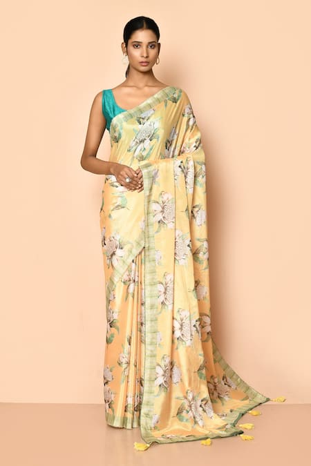 Printed Ladies Yellow Crepe Silk Saree, 5.5 m (separate blouse piece) at Rs  625 in Surat