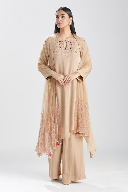 Shop Megha Bansal Brown Tulle, Chiffon Floral Pattern Round Adya Embroidered Bodice Kurta Set at Aza Fashions Shop_Megha Bansal_Brown Tulle, Chiffon Floral Pattern Round Adya Embroidered Bodice Kurta Set_at_Aza_Fashions