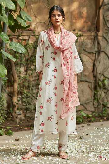 Juanita- Handwoven chanderi midnight black front pink tuck kurta