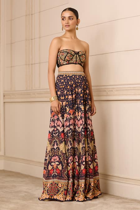 Tarun Tahiliani Floral Hand Embroidered Corset & Printed Flared Trouser Set 