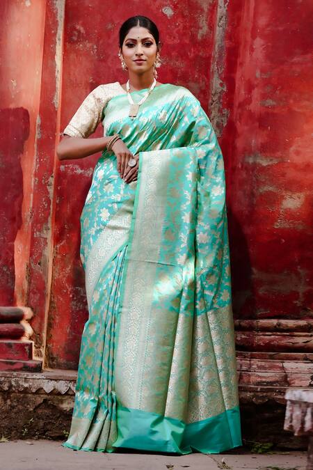 Rajguru Navy Blue Indian Embroidery Work Silk Katan Saree