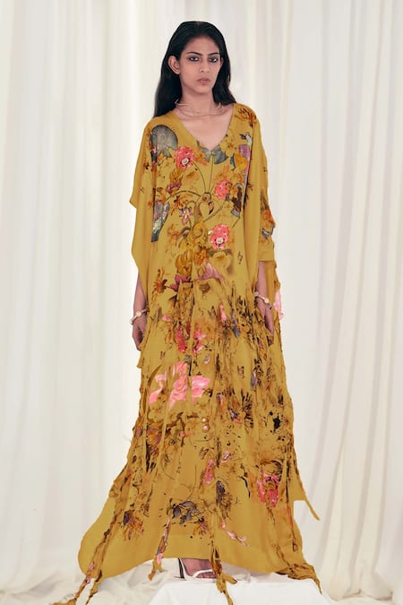 AK-OK Silk Vintage Floral Print Kaftan 