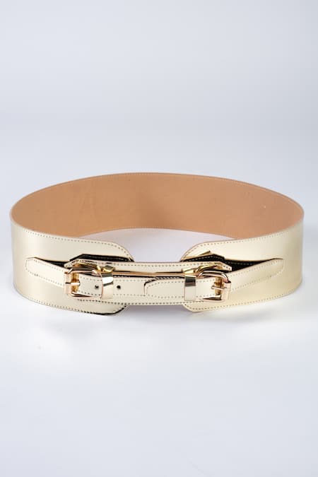 TROV Gold Metallic Leather Belt