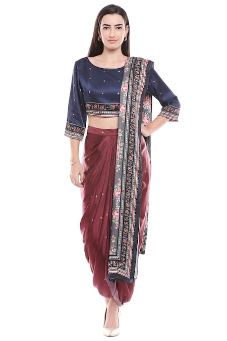 Buy Soup By Sougat Paul Black Satin Round Printed Draped Skirt Set Online at Aza Fashions Buy_Soup By Sougat Paul_Black Satin Round Printed Draped Skirt Set _Online_at_Aza_Fashions