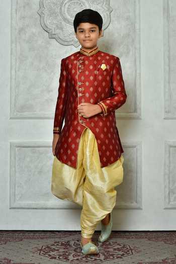 Petite Pomme Floret Pattern Overlap Sherwani Set 