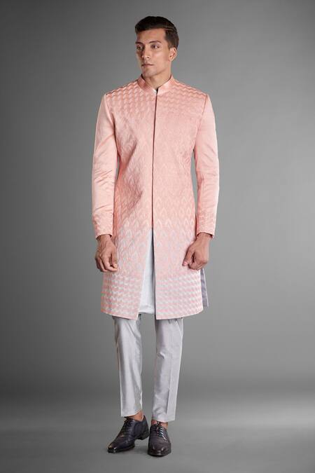 More Mischief Peach Silk Linen Ombre Full Sleeve Sherwani 