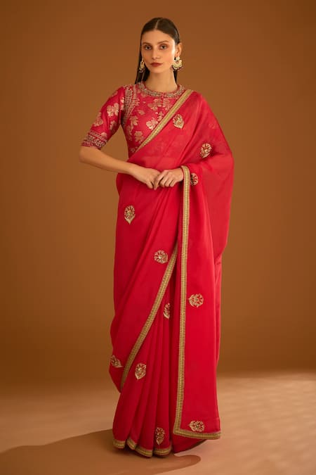 Shyam Narayan Prasad Zardozi Work Saree With Brocade Blouse 