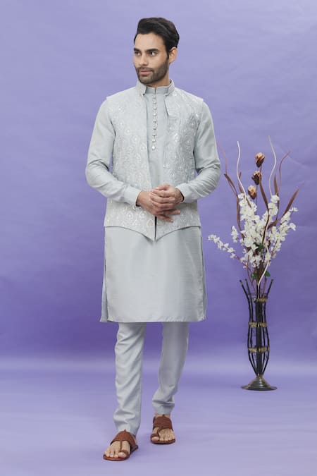 Aryavir Malhotra Geometric Pattern Bundi Kurta Set 