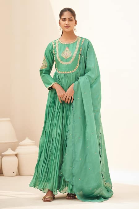 Hirika&Dhruti Chanderi Crinkled Anarkali With Dupatta 