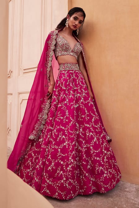 Mrunalini Rao Pink Satin Organza Embroidered Zardozi Lata Bridal Lehenga Set  