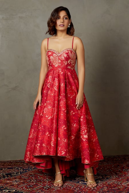 RI.Ritu Kumar Kylie Floral Embroidered & Printed Flared Dress 