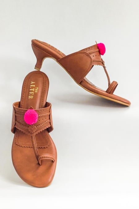 The Alter Brown Pom-poms Kohla Kitten Heels