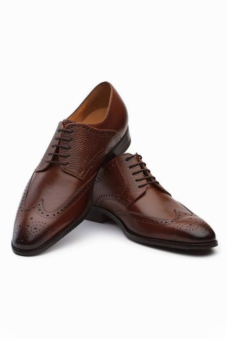 Buy Brown Handcrafted Wingtip Brogue Shoes For Men by dapper Shoes