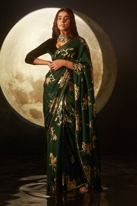 Dohr India Foil Print Pre-Draped Saree 