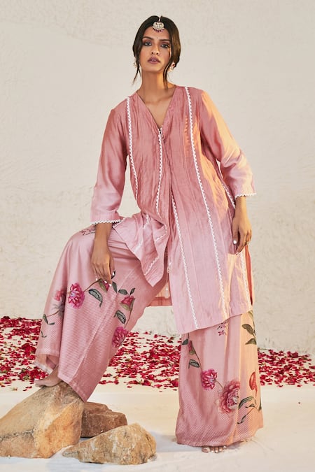 Sage Saga Mahgul Lace Work Kurta & Printed Sharara Set 