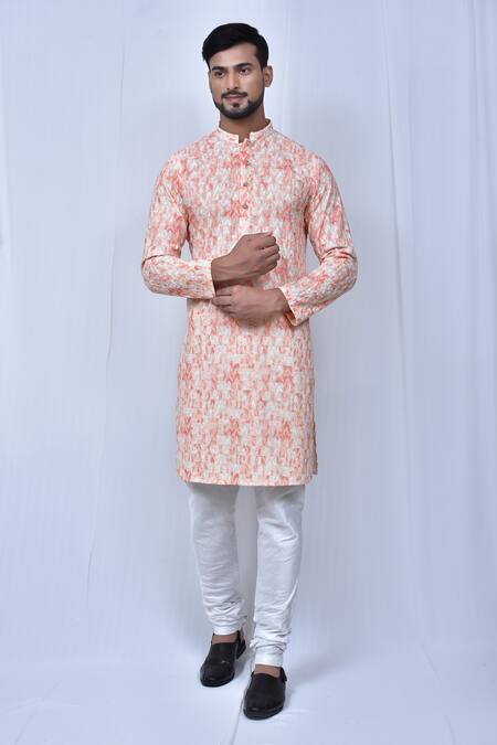 Adara Khan Orange Cotton Embroidered Geometric Kurta And Churidar