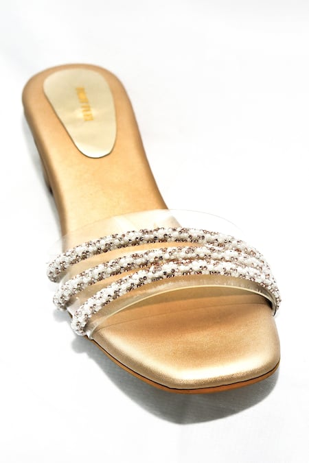 Foot Fuel Brown Pearls And Stone Embellished Bria Heels 