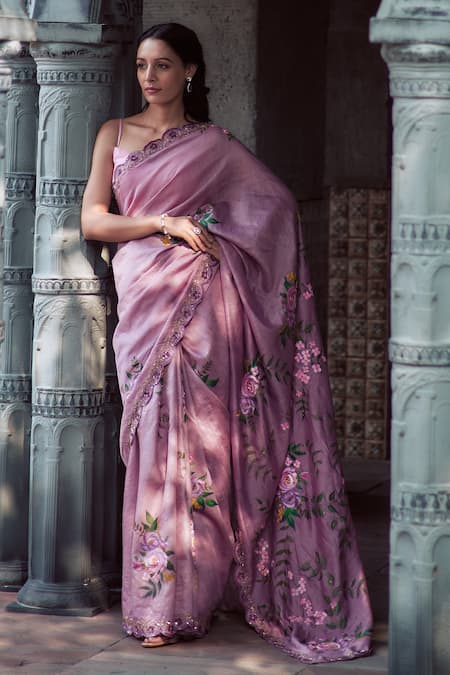 Mauve & Silver Soft Silk Saree with Designer Blouse for Indian Weddings |  TST | The Silk Trend